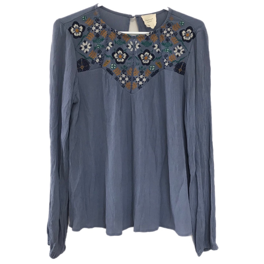 Harper Heritage Blue Embroidered Peasant Blouse